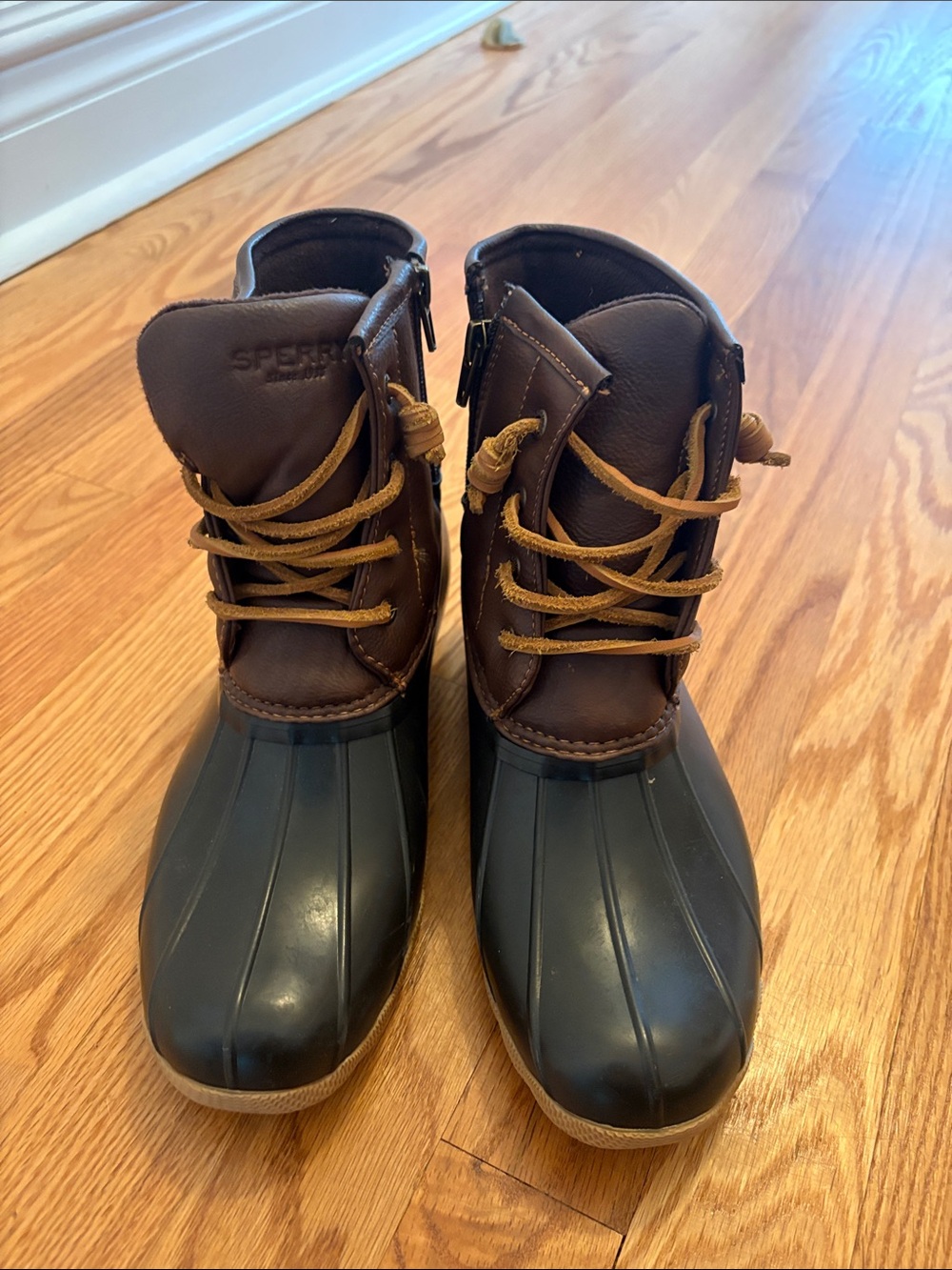 Sperry Dark Brown Leather and Black Rubber Duck Boots